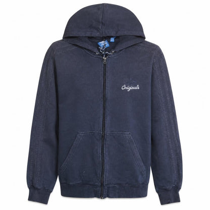 Front view of adidas Men's Blue Full Zip Hoodie Originals Logo, size M