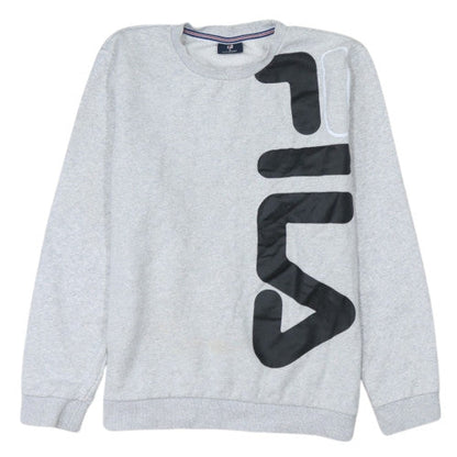 FILA Men's Grey Crew Neck Pullover Sweatshirt S Regular Fit Logo
