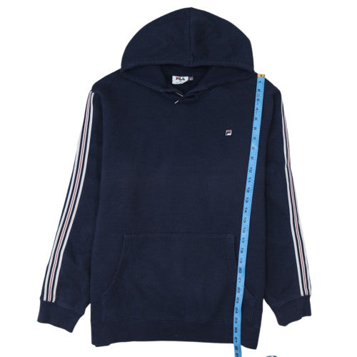 FILA Men’s Blue XL Pullover Hoodie with Logo and Striped Sleeves
