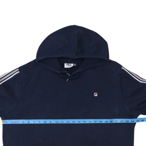 FILA Men’s Blue XL Pullover Hoodie with Logo and Striped Sleeves