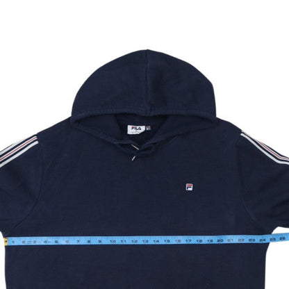 FILA Men’s Blue XL Pullover Hoodie with Logo and Striped Sleeves