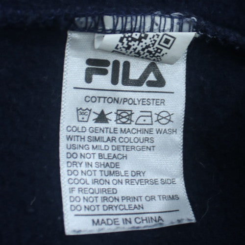 FILA Men’s Blue XL Pullover Hoodie with Logo and Striped Sleeves