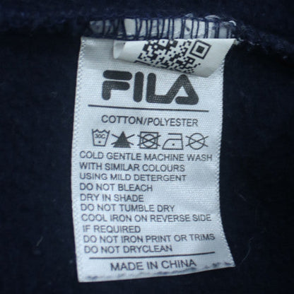 FILA Men’s Blue XL Pullover Hoodie with Logo and Striped Sleeves