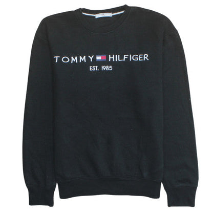Tommy Hilfiger Men's Black Crew Neck Sweatshirt M Embroidered Logo