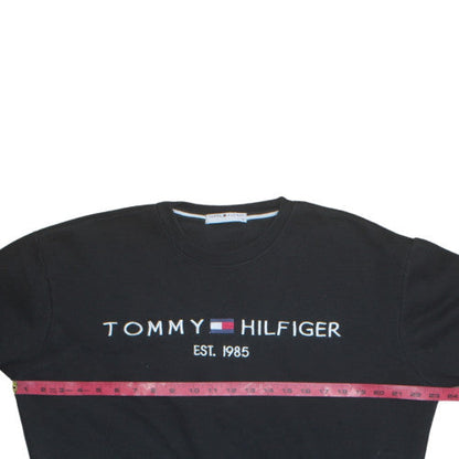 Tommy Hilfiger Men's Black Crew Neck Sweatshirt M Embroidered Logo