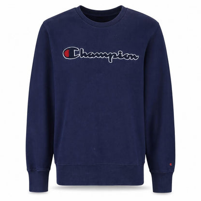 Champion Men Blue Logo Crew Neck Pullover Sweatshirt Size S