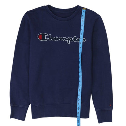 Champion Men Blue Logo Crew Neck Pullover Sweatshirt Size S