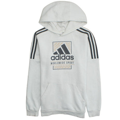Adidas Boys White Pullover Hoodie Size 13-14 Years Cotton Blend