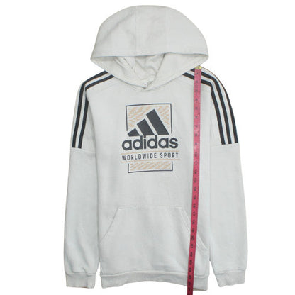 Adidas Boys White Pullover Hoodie Size 13-14 Years Cotton Blend