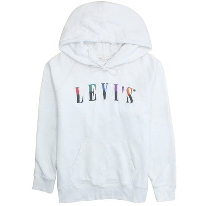 Levi's Women White Hoodie M Pullover Cotton Logo Graphic