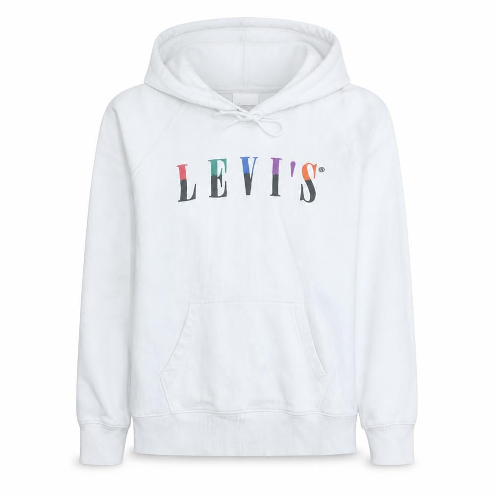 Levi's Women White Hoodie M Pullover Cotton Logo Graphic