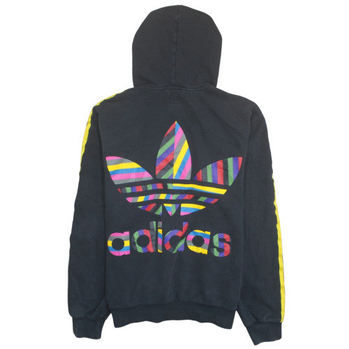 Adidas Men's Black Full Zip Hoodie L Yellow Stripes Retro Logo
