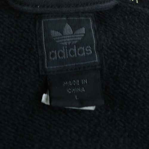 Adidas Men's Black Full Zip Hoodie L Yellow Stripes Retro Logo