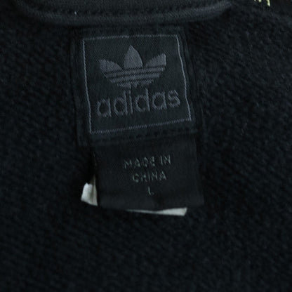 Adidas Men's Black Full Zip Hoodie L Yellow Stripes Retro Logo