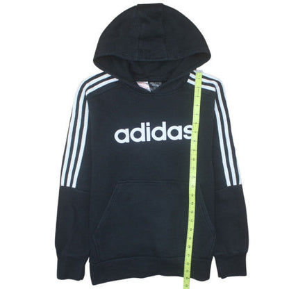 Adidas Boys Black Pullover Hoodie 13-14 Years Cotton Blend Logo Print