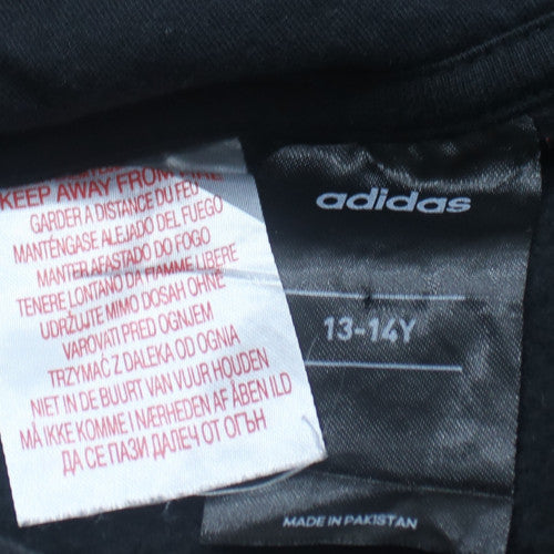 Adidas Boys Black Pullover Hoodie 13-14 Years Cotton Blend Logo Print