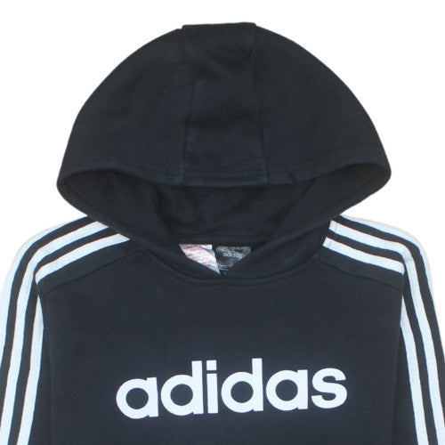 Adidas Boys Black Pullover Hoodie 13-14 Years Cotton Blend Logo Print