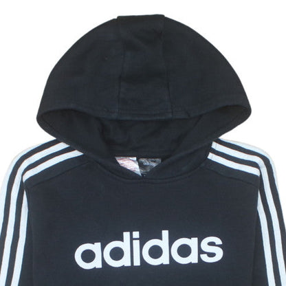 Adidas Boys Black Pullover Hoodie 13-14 Years Cotton Blend Logo Print