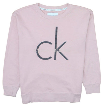 Calvin Klein Jeans Women's Pink Logo Crew Neck Sweatshirt M Cotton Blend