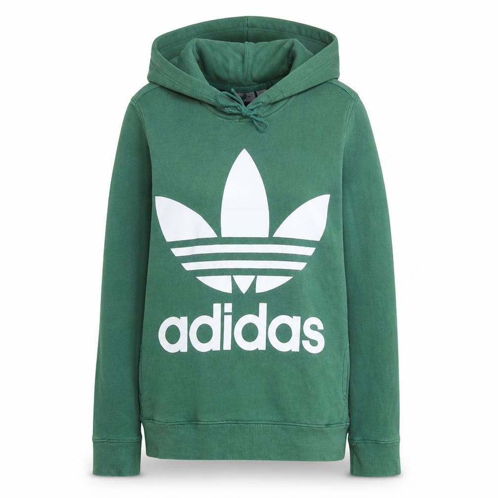 Front view of Adidas women’s green pullover hoodie uk 8 cotton hooded sweatshirt