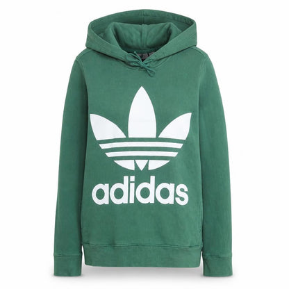 Front view of Adidas women’s green pullover hoodie uk 8 cotton hooded sweatshirt