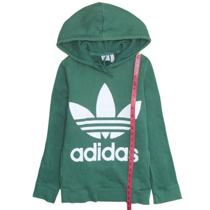 Adidas Womens Green Pullover Hoodie UK 8 Cotton Hooded Sweatshirt