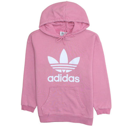 Adidas Women Pink Pullover Hoodie Size 10 Logo Print Cotton Blend