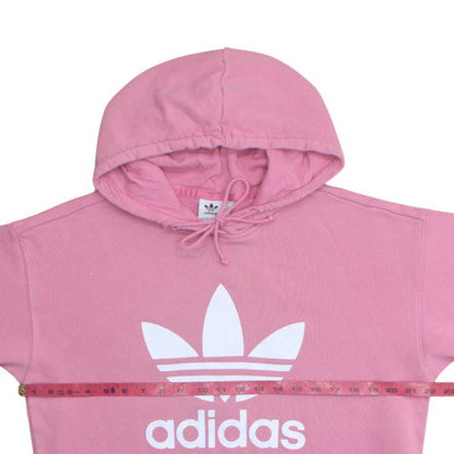 Adidas Women Pink Pullover Hoodie Size 10 Logo Print Cotton Blend