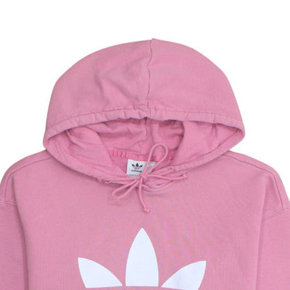 Adidas Women Pink Pullover Hoodie Size 10 Logo Print Cotton Blend