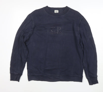 C.P. Company Men's Blue Cotton Crew Neck Logo Sweatshirt M