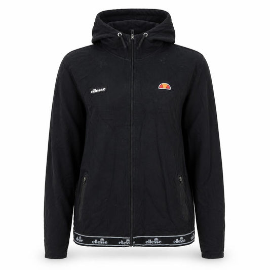 Front view of Ellesse women’s black full zip hoodie jacket, size L, polyester cotton