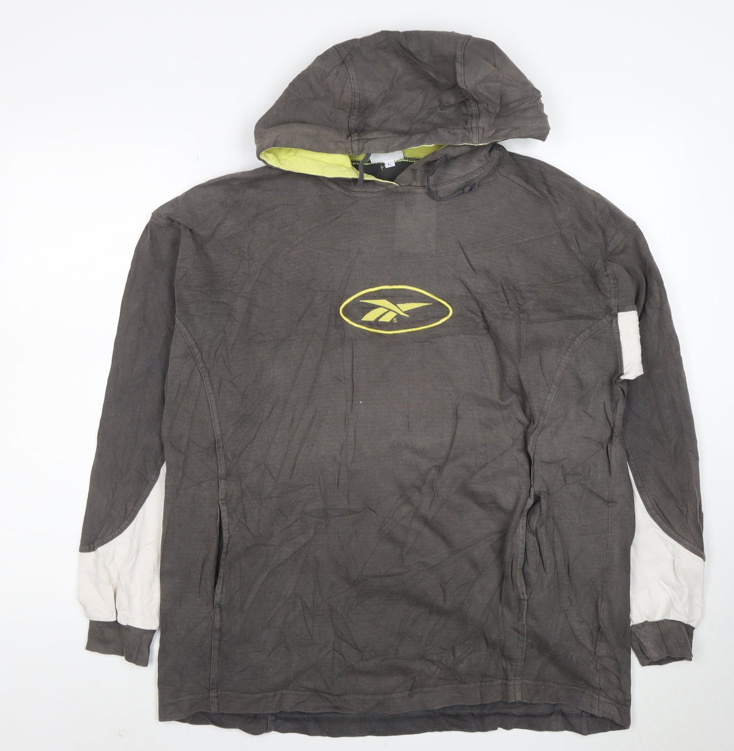 Reebok Men’s Grey Pullover Hoodie L Logo Graphic Sportswear