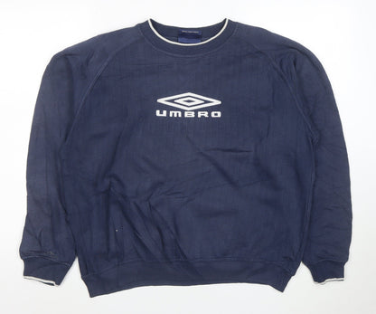 Umbro Men's Blue Crew Neck Logo Pullover Sweatshirt M