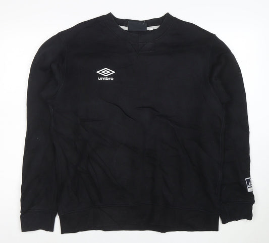 Umbro Mens Black L Crew Neck Pullover Sweatshirt Fleece