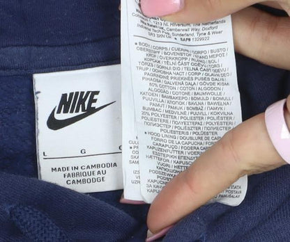 Nike Men's Blue Pullover Hoodie L Regular Fit Cotton Blend