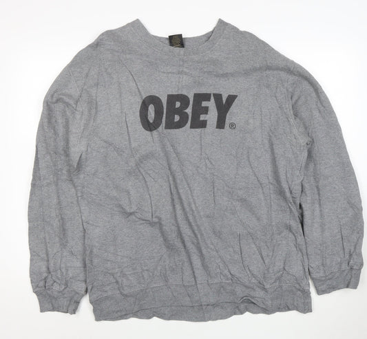 Obey Mens Grey XL Pullover Crew Neck Graphic Sweatshirt