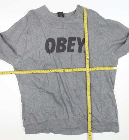 Obey Mens Grey XL Pullover Crew Neck Graphic Sweatshirt