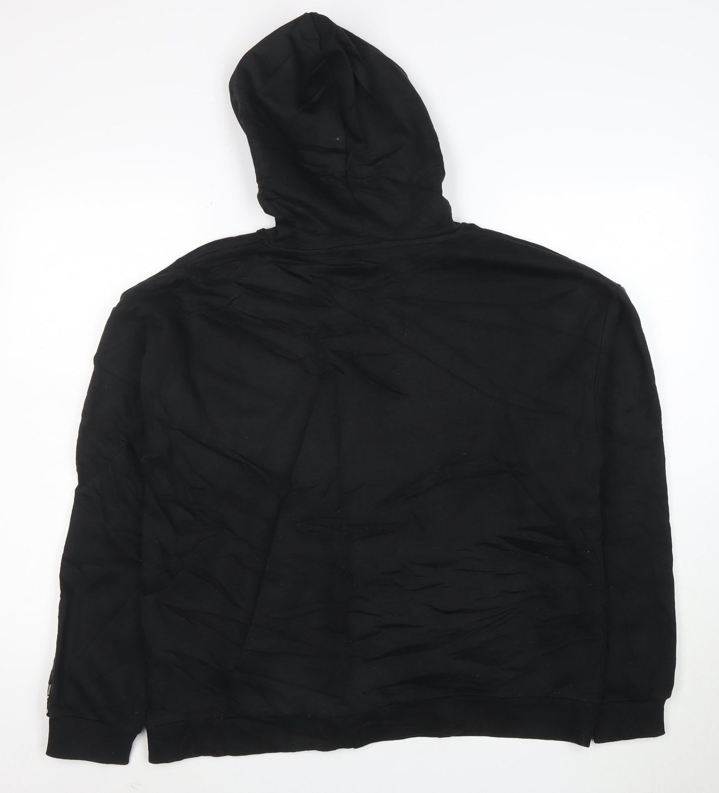 FILA Mens Black Pullover Hoodie L Logo Sports Fleece Sweatshirt