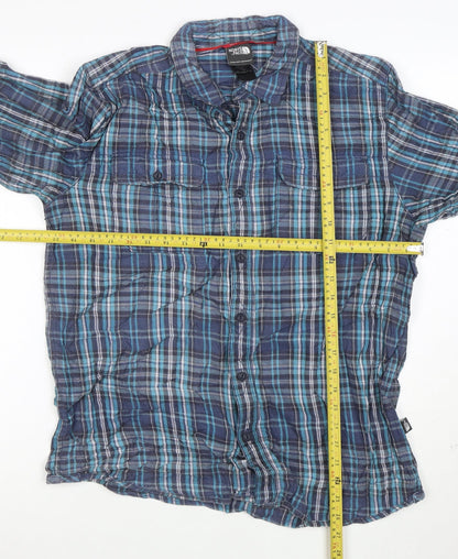 The North Face Men's Blue Plaid Cotton Button-Up Shirt M