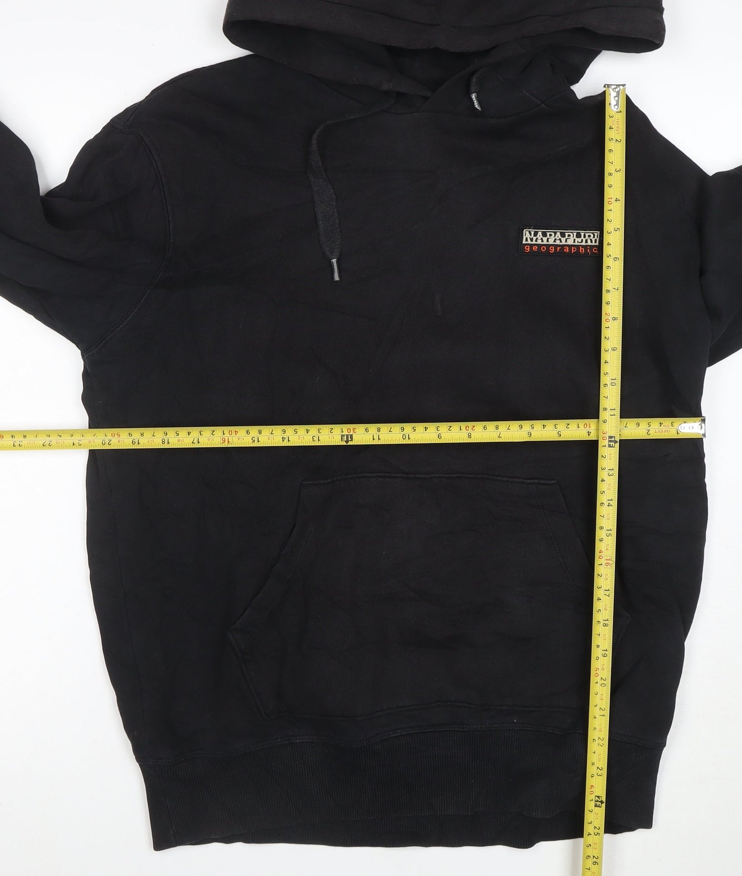 Napapijri Mens Black Pullover Hoodie Size S Logo Fleece Cotton