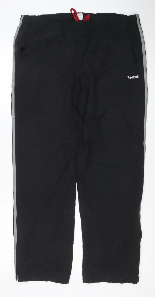 Reebok Men's Black L Track Pants Lightweight Reflective Sports Trousers