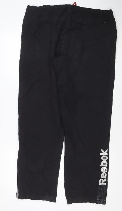 Reebok Men's Black L Track Pants Lightweight Reflective Sports Trousers