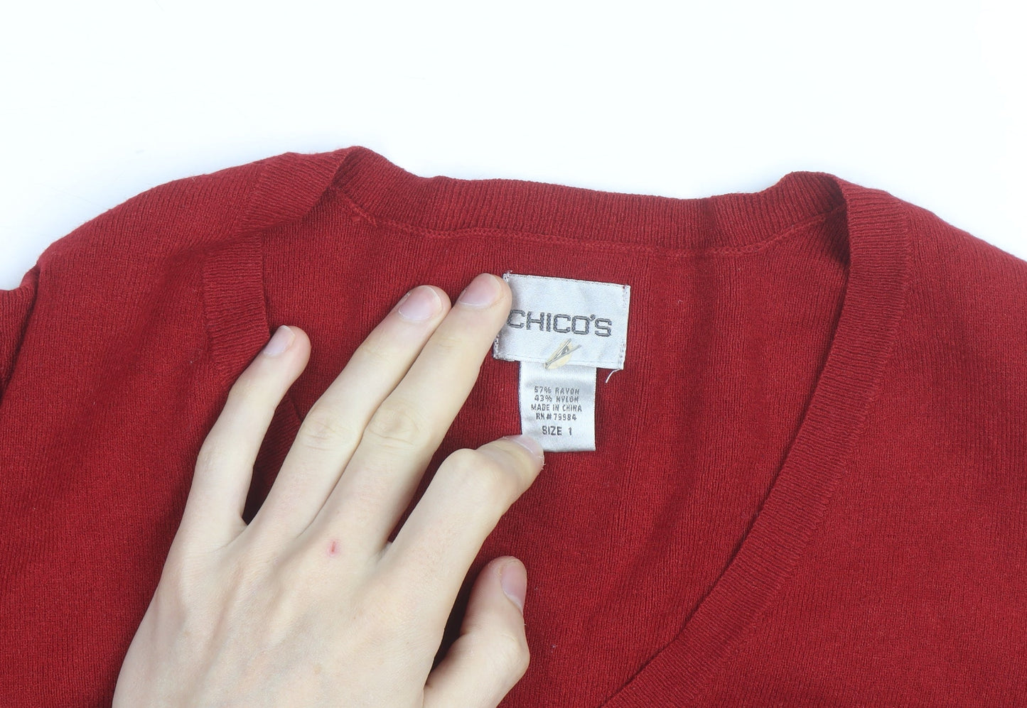 Chico's Women's Red V-Neck Knit Pullover Jumper Size M