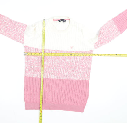 Crew Clothing Women Pink White Cable Knit Jumper Size 12