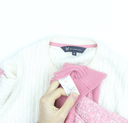 Crew Clothing Women Pink White Cable Knit Jumper Size 12