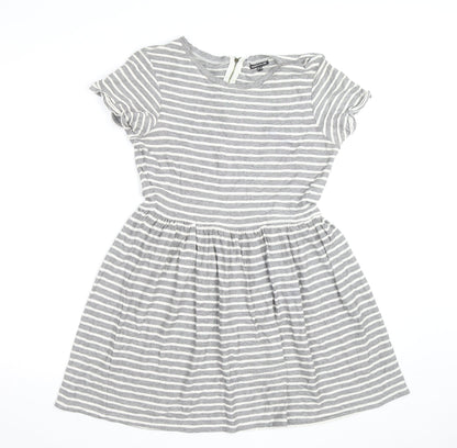 Warehouse Women’s Grey Striped Skater Dress Size 14 Short Sleeve