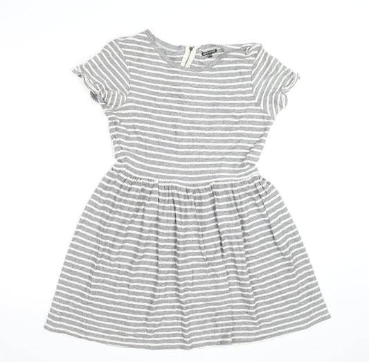Warehouse Women’s Grey Striped Skater Dress Size 14 Short Sleeve