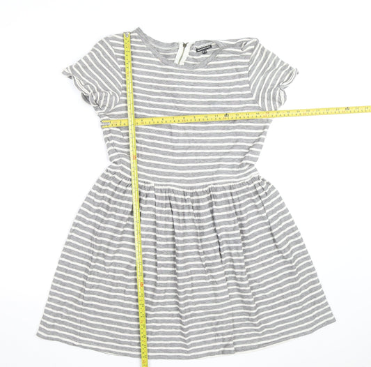 Warehouse Women’s Grey Striped Skater Dress Size 14 Short Sleeve