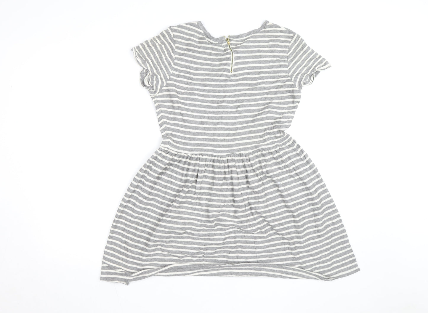 Warehouse Women’s Grey Striped Skater Dress Size 14 Short Sleeve