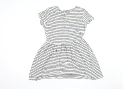 Warehouse Women’s Grey Striped Skater Dress Size 14 Short Sleeve